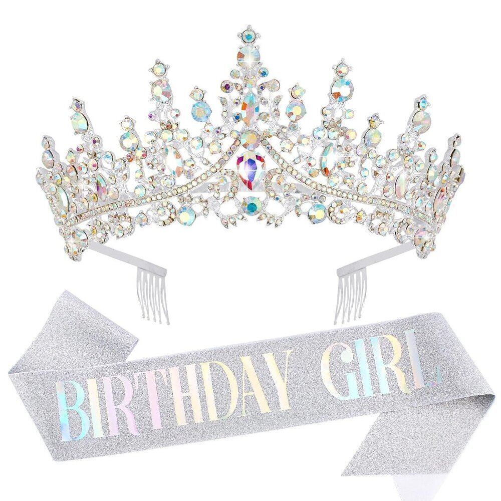 Women's Crystal Silver Tiara Crown for Girls Birthday Party Gift Accessories